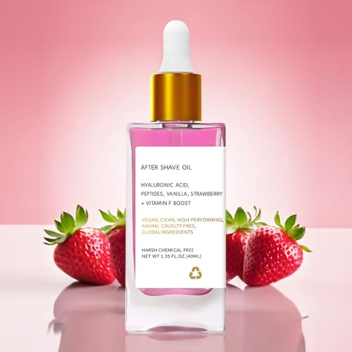 After Shave Öl,Aftershave-Öl für Intimzone Nach Rasur,Intimbereichsöl,Beruhigend und Feuchtigkeitsspendend，7 Hochwertige ätherische Öle mit Erdbeer-Vanille Natürliche Extrakte Rasieröl 40ML