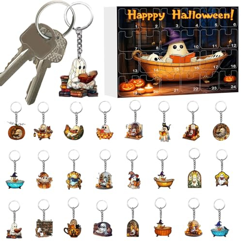 Halloween 2025 Ghost Keychain Advent Calendar - Halloween Countdown Calendar Bubble Bath Ghost & Spell Reading Book for Pencil Case, Backpack, School, Teens