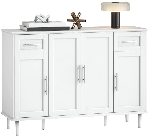 HOMCOM Mobile Soggiorno, 2 Cassetti 3 Armadietti, 120x38x86 cm, Bianco