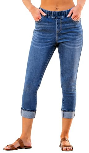 Vetinee Women's Elasticated Waist Jeans High Waisted Skinny Capri Pants Stretch Cropped Jeggings