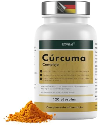EXVital® Curcuma Komplex – 315mg Curcuma Extrakt pro Kapsel, 95% Extrakt mit hohem Anteil an Curcumin, entspricht 10.000mg Kurkuma – Hochdosiert & ohne Zusätze, 120 Kapseln