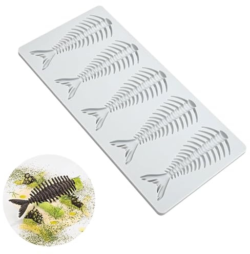 JDCMEI 3D Fishbone Fondant Lace Mat, 5 Holes Bones Silicone Mould, 3D Silicone Fondant Cake Mould, Silicone Mould with Fishbone Tip for Sugar Paste, Butter, Fondant, Chocolate, Mousse Cake Decoration