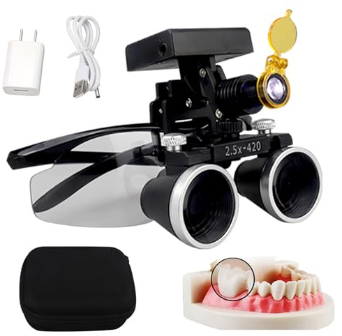 Lenti D'ingrandimento Dentali 2.5x/3.5x, Binocoli Ingranditori Per Odontoiatria Con Luce Led Da 5w, Distanza Interpupillare Regolabile Da 53 A 65mm, 4 Livelli Di Luminosità Regolabile A-2.5X