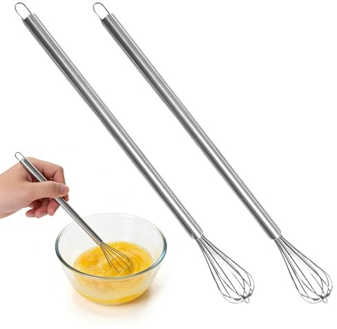 MUYAPAY 2 Piezas Varillas Cocina de Acero Inoxidable, Batidores Pequeños, Mini Batidora Manual para Tazas Adecuado para Mezclar Masa, Huevos, Batir Espuma y Batir Huevos