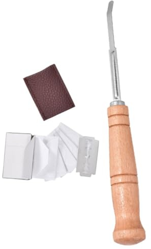 HOMSFOU Cortador de Pan Cuchilla de Acero Inoxidable y Mango de Madera Ergonómico, Herramienta para Marcar y Cortar Masa de Pan Casero, Adecuado para Hornear en Cocina Doméstica