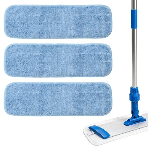 Mop Heads Replacement, 3Pcs Deep Clean Mop, 45 x 14cm Water Spray Household Floor Cleaner Replacement Designed for Cleaning for all Hard Floors with Effective Dirt Removal (Blue)