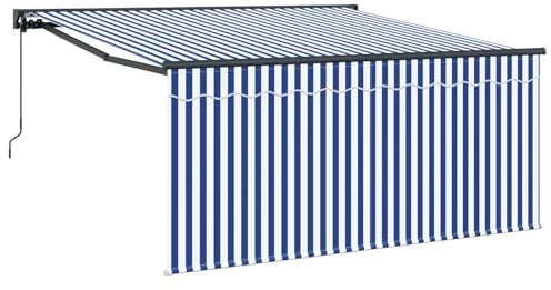 WRJENFSC Tenda da sole retrattile, 350 x 250 cm, con braccio articolato, manuale, per terrazza, balcone e giardino, protezione solare, in robusto poliestere e telaio in alluminio, a righe