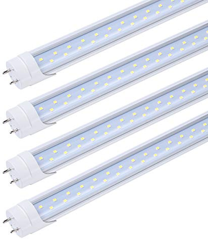 T8 4FT LED Light Tube, 48 Dual-Row LED Fluorescent Bulbs，28W 5000K Daylight white,Clear Cover, G13 Base Two Pins (replace 65w), Bypass Ballast,Dual-End Powered,Pack of 25