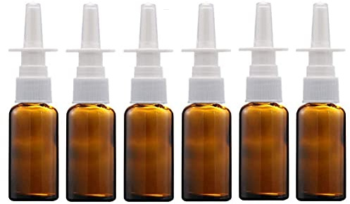 Leere Nasenspray-Flaschen aus bernsteinfarbenem Glas, nachfüllbar, feine Zerstäuber, Make-up-Behälter für Kosmetik, Salzwasser, 6 Stück