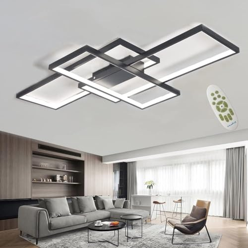 MQW LED Deckenleuchte Einfache Moderne Deckenlampe Wohnzimmer Atmosphärische Rechteckige Deckenstrahler Acryl Schlafzimmer Lampe Spotleuchte Stufenloses Dimmen Mit Fernbedienung,schwarz,L140cm