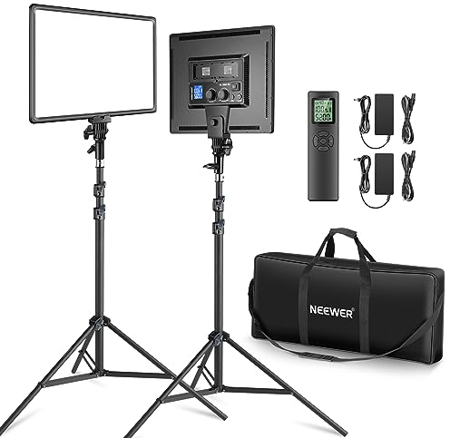NEEWER 2 Packs Panneau Lumière Vidéo LED 45,7cm , Éclairage Vidéo Bicolore Variable avec Support Lumière & Sac Transport, 45W Lampe Studio Vidéo pour Jeu/Diffusion Direct/Youtube/Studio/Photographie