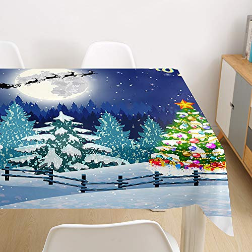 Ouduo Weihnachten Tischdecke Wasserdicht Polyester Rechteckig, Pflegeleicht Fleckschutz Ölfest Abwaschbar Mehrzweck Bedruckte Tischdecke für Home Küche Dekoration (Heiligabend,140x180cm)