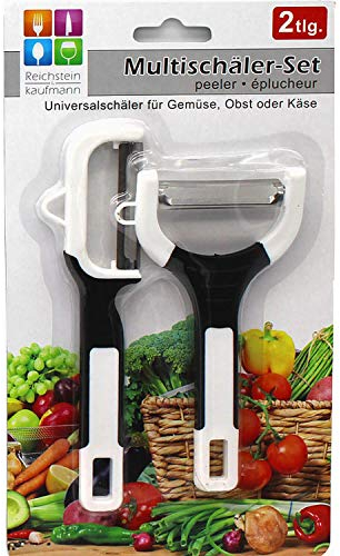 Haushaltshelden Juego de 2 peladores de verduras de acero inoxidable, hoja de péndulo de 12,5 y 15,5 cm de largo, pelador universal de espárragos en negro, verde o turquesa (negro)