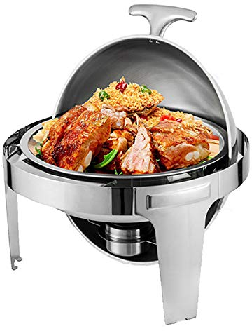 6.8L Chafing Dish Round Roll Top Chafer Stainless Steel Buffet Warmer for Catering Parties Wedding with Food Pan, Water Pan and Fuel Holders(Silver)