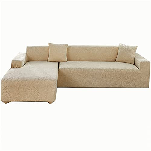 SYLC Stretch Sofa Cover L Shape Waterproof, Sectional Sofa Slipcover Anti-slip, Corner Armchair Couch Cover Chaise Lounge Furniture Protector (Beige,3-Seater)