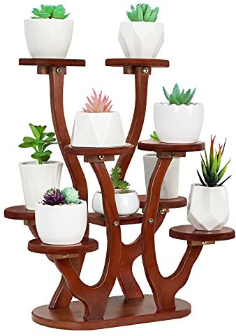 Jotsport 9 macetas, mini soporte para suculentas, alféizar de ventana, soporte para plantas pequeñas, estante de exhibición de suculentas de cocina, escritorio, mesa, soporte para plantas, 15.4 x 18 x