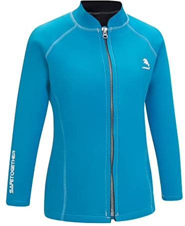 Trajes de neopreno para mujer, de 2 mm, tops de neopreno, para surf, chaqueta de manga larga, con cremallera frontal, trajes de surf, tops de buceo