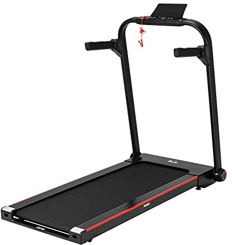 HOMCOM 750W Folding Treadmill, 1-14km/h Electric Running Machine w/Wheels, Safety Button, LED Monitor, Phone Holder for Home Office Jogging Fitness Exercise Workout