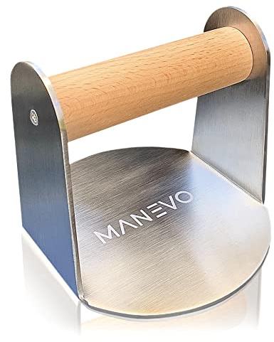 MANEVO Burger Smasher | Premium Stainless Steel Burger Press for Smashed Hamburgers | Grill Press and Burger Weight for Smash Burger | Round Flat Base