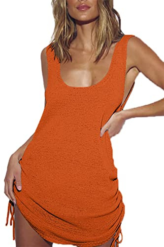 LikeJump Stickade virkade ihåliga sjalar wraps strandöverdrag badkläder cape ponchos för kvinnor, En orange, en storlek