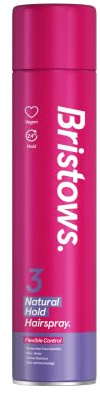 Bristow's Natural Hold Haarspray, 6er Pack, bis zu 24 Stunden Halt, bändigt fliegende Haare, nicht klebrig, vegan, schützt vor Feuchtigkeit, 400 ml