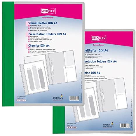 VELOFLEX A474104 – Snabb häftapparat VELOFORM, 2 stycken, DIN A4, grön, PVC, kristallklart framlock, lämplig för broschyrfickor