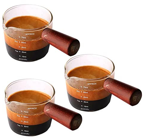 3 x bicchiere per misurino di vetro, bicchiere da ciuccio espresso, 75 ml, caraffa tripla con beccucci singoli