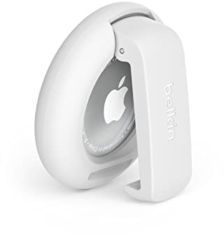 Belkin AirTag Case with Clip, Secure Holder Protective Cover Key Chain, Key Ring for Apple AirTag with Scratch Resistance Accessory – White