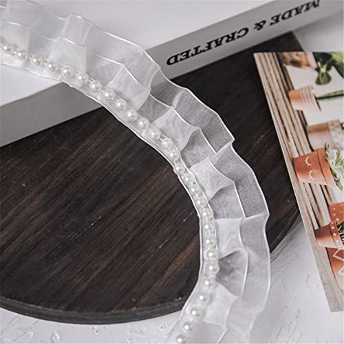 3,5 cm x 3 Y Perlenbesatz Netzspitzenborte Spitzenband Rüschenborte (03_) | Perlenverzierte Zierborte Spitzenbordüre Spitzenbesatz Nähborte Dekoband Zierband Borten Bänder für Nähen DIY Kleidung
