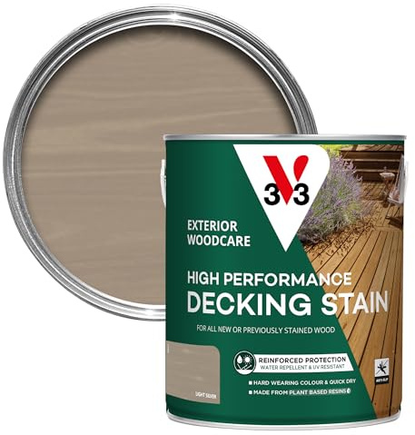 V33 High Performance Decking Stain, Light Silver, 2.5L | Nourishes & enhances decking, Anti-slip finish, UV & weather resistant, Biosourced formula