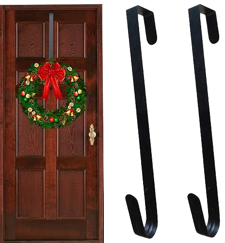 HONGECB Crochet de Porte pour Couronne de Noel [Lot de 2] - Crochets de Couronne de Porte en Acier Inoxydable 31cm, Support Sans Perçage pour Décoration de Porte d'Entrée Extérieur