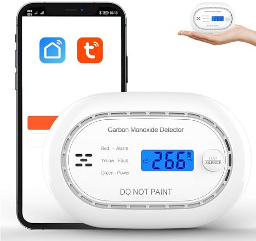 XINDUM 10 Years Carbon Monoxide Detector, Smart Carbon Monoxide Alarm with APP, 2.4GHz WiFi, CE Certificated EN50291 Standard CO Detector, LCD Display, 85dB Audible Alarm, Sealed in Lithium Battery