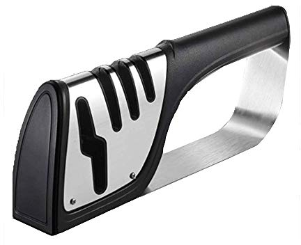 CAFFIA Sacapuntas de cuchillos, diamante de 4 etapas de trabajo pesado realmente funciona para cuchillos de cerámica y acero, tijeras.Resta de repente fácilmente para afilar, con la base antideslizant
