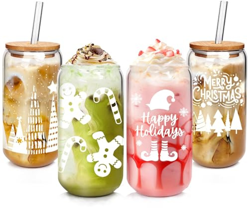 Mason Life Valentinstagsgeschenk, Kaffeetassen mit Deckel und Strohhalmen, 530 ml, Trinkgläser, Eiskaffee-Gläser, Smoothie-Glas, Valentinstagsgeschenk für Frauen, Mädchen, Freunde, 4 Sets (weiß)