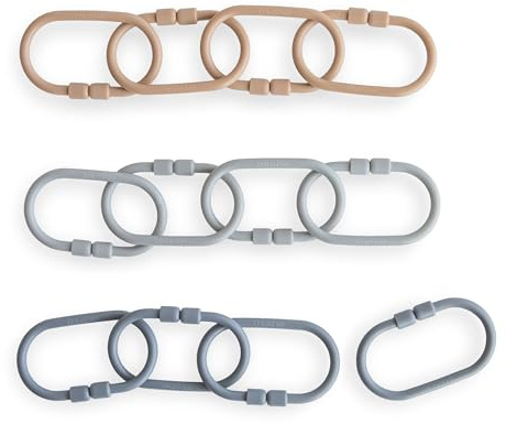 mushie Baby Chain Link Rings Toy 12 Count | Multiuse Car Seat Stroller Connecting Toy (Natural, Stone, Tradewinds)