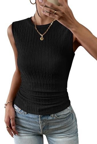 Hotouch Tank Top Damen Ärmellose Blusentop Basic Rundhals Tops Sommer Lässige Weste Mode Oberteile Blusen Shirt Schwarz S