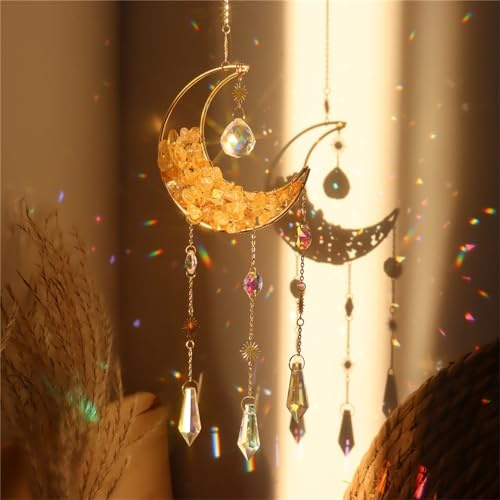 Windspiel Kristall-Sonnenfänger, Windspiel-Anhänger, Ornamente, Äolische Glocken, Stern hängende Kristallprismen, Kristall-Sonnenfänger, für Fenster, Garten, Zuhause, Büro, Dekor (gelb)