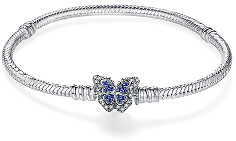 LNQOBU Damen Armband Silber 925 Schlangen Schmetterling Armband mit Funkelnden Herz Verschluss Charms (Mit Einem Spacer Perlen)