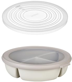 Mepal – Bento-Schüssel Starter-Set inkl. Mikrowellendeckel, Multischale mit 3 Fächern, rund Cirqula – Frischhaltedose luftdicht – Meal-Prep-Boxen & Vorratsdosen – Nordic white