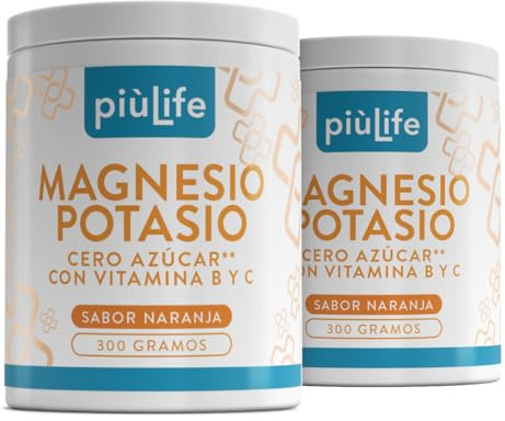 Magnesio Y Potasio En Polvo 600g Naranja PiùLife, Potasio Y Magnesio Con Vit C, B12, B6, B1 Y Acido Folico, Suplemento Para El Cansancio, Apoyo Muscular Y Sistema Nervioso, Equilibrio Electrolitos