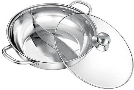TOPBATHY Edelstahl Hot Pot Mit Deckel Doppelgeschmack 32cm Mehrzweck Suppentopf Mit Fach Verbrühungsschutzgriff Für Induktionsherd