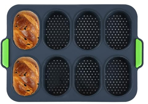 Greyoe 1 Stück Baguette-backblech, Brötchen Backform, Baguette Backform, Baguetteblech Baguette Backblech Baguette Brötchenform Baguette, für das Backen zu Hause (Grau, Kurzer Achter-Slot)