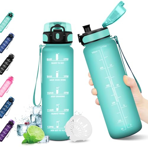 KollyKolla Borraccia Bambini, 500ml, Borraccia Motivazionale con Indicazione del Tempo, Borracce senza Perdite, senza BPA, Bottiglia con Filtro, Borraccia per Bici, Scuola, Campeggio, All'aperto