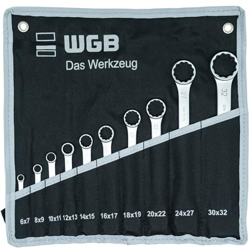 WGB Jeu de 10 clés polygonales droites et extra plates dans sac à outils | Jeu de 10 clés polygonales doubles 6-32 mm | Jeu de clés de voiture