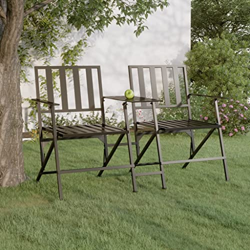 AJJHUUKI Home Items, klappbare 2-Sitzer-Gartenbank, 137 cm, schwarzer Stahl, Anzugmöbel