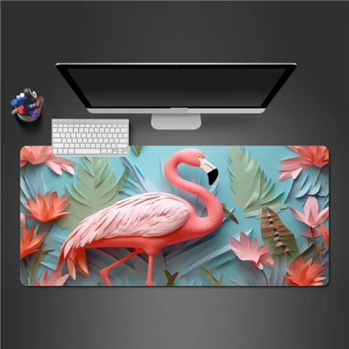 Mauspad XXL Mauspad Gaming 1000x500x3mm, Mousepad XL mit Vernähte Kanten, rutschfeste Schreibtischunterlage Große für Verbessert Präzision (Tier Flamingo)