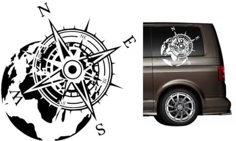 einen Kompass Aufkleber für Camper und Wohnmobile in verschiedenen Größen (SM1/3) (schwarz Glanz, 60x50cm)