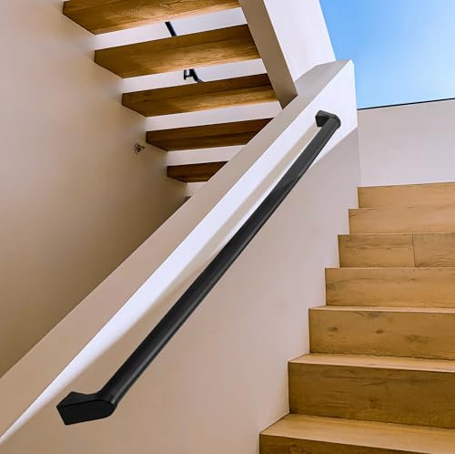 3 FT Modern Aluminum Handrail Set - ADA Compliant Indoor & Outdoor Stair Railing. 1.4 Diameter Grab Bar. Wall-Mounted with 90°Wall Return End. Ideal for Safe Grip，Rust Free(Matte Black, 3 FT)