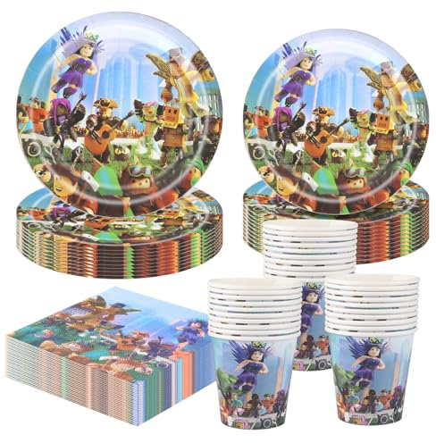 Rob 80pcs Party Tableware Set, Decoration for Boys - Table Decorations - 80 pcs Include Cups Paper Plates and Napkins for Gamer Party