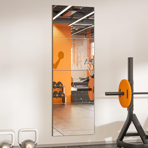 TRAHOME Wall Mirror Tiles, 16x12x4PCS Full Length Home Gym Mirror for Garage, Bedroom, Living Room, Over The Door